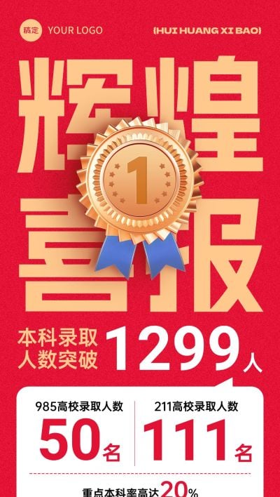 高考喜报扁平简约教育培训机构录取人数全屏海报