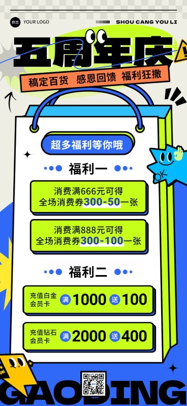 商品零售超商百货开业周年庆全屏海报预览效果