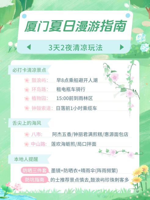 夏季旅游科普攻略手帐风小红书配图预览效果