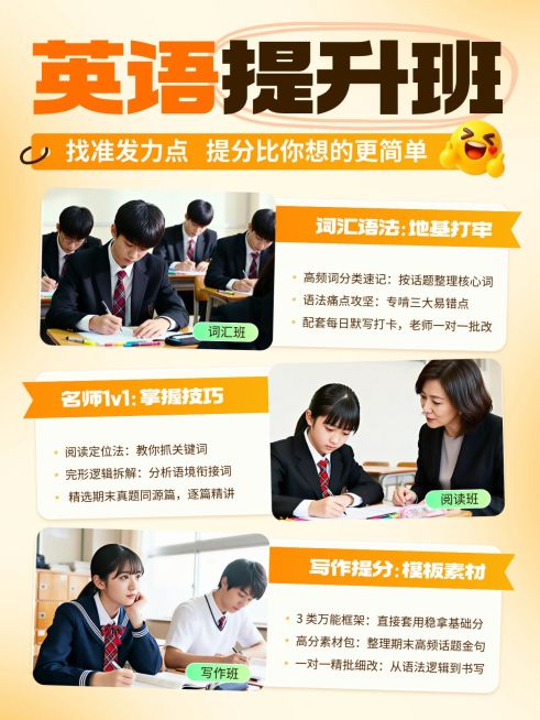 教育培训K12教育英语培训提升班课程介绍拼图小红书配图预览效果