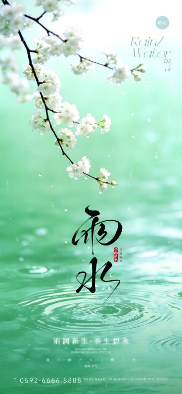 雨水节气祝福清新感全屏竖版海报预览效果