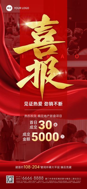 红色摄影图地产喜报战报全屏海报AIGC预览效果