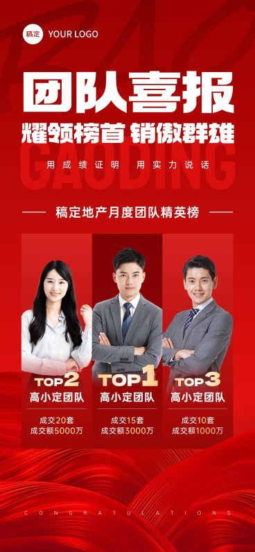 喜报战报红金风多人团队带人像全屏海报AIGC预览效果