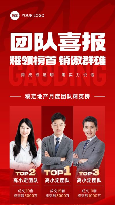 喜报战报红金风多人团队带人像全屏海报AIGC