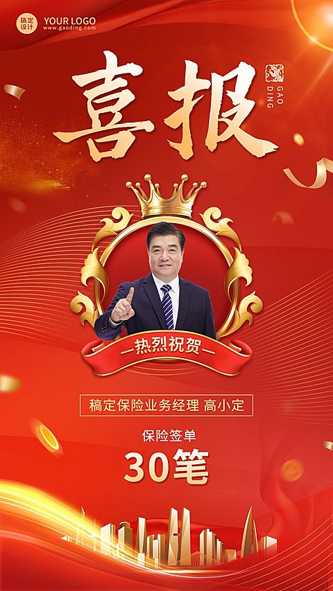 金融保险开门红出单业绩表彰喜报喜庆人物手机海报