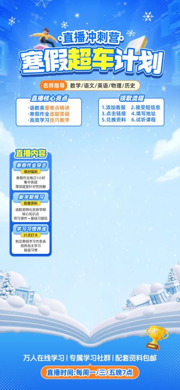 k12寒假班教育培训冲刺培训冬天直播背景贴片组合预览效果