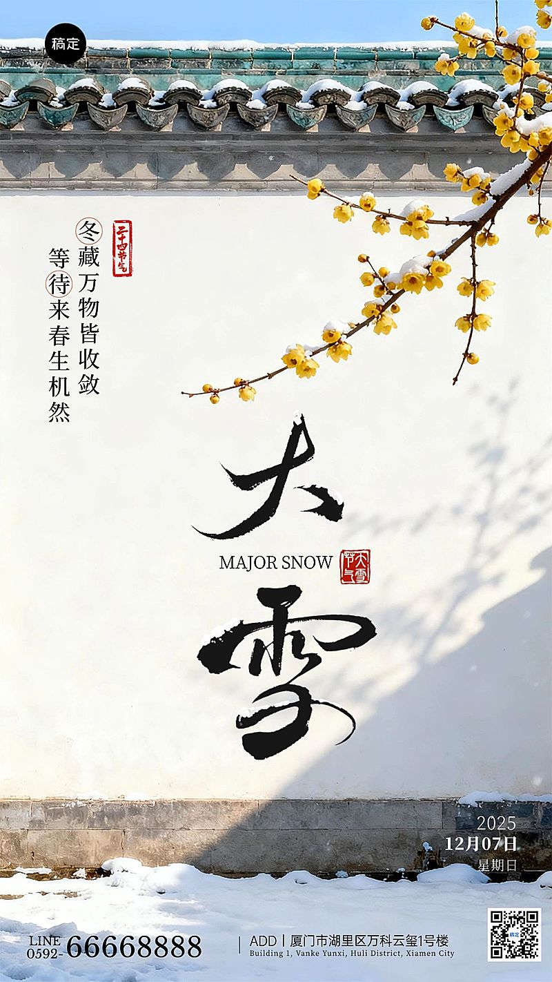 大雪节气祝福通用实景感竖版海报AIGC