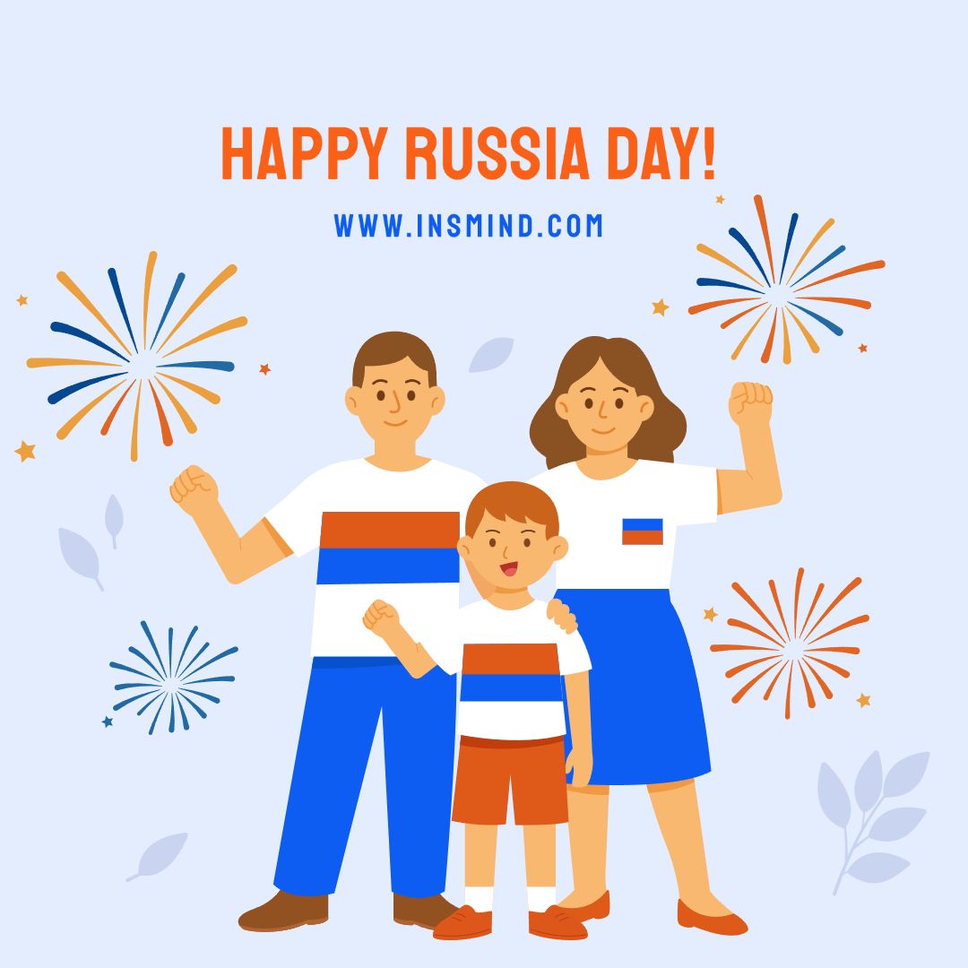 Russia Day Cartoon Celebrating Family Graphic Illustrations Holiday Greetings Instagram Post Image