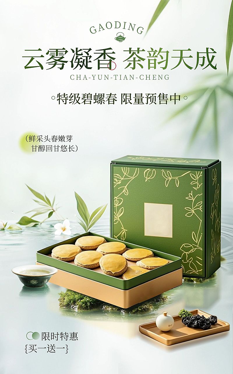 电商茶叶产品展示营销中式感电商竖版海报AIGC