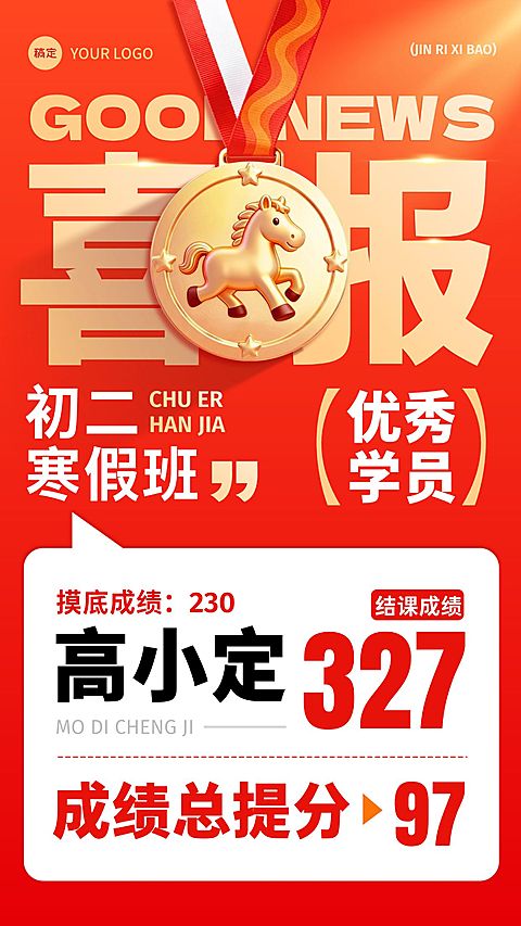 春节节日营销教育培训喜庆感趣味感成绩喜报竖版海报