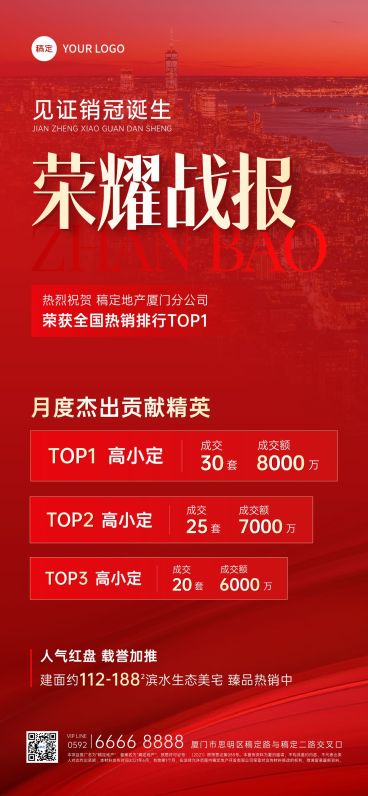 红色光荣榜地产喜报战报全屏海报AIGC预览效果