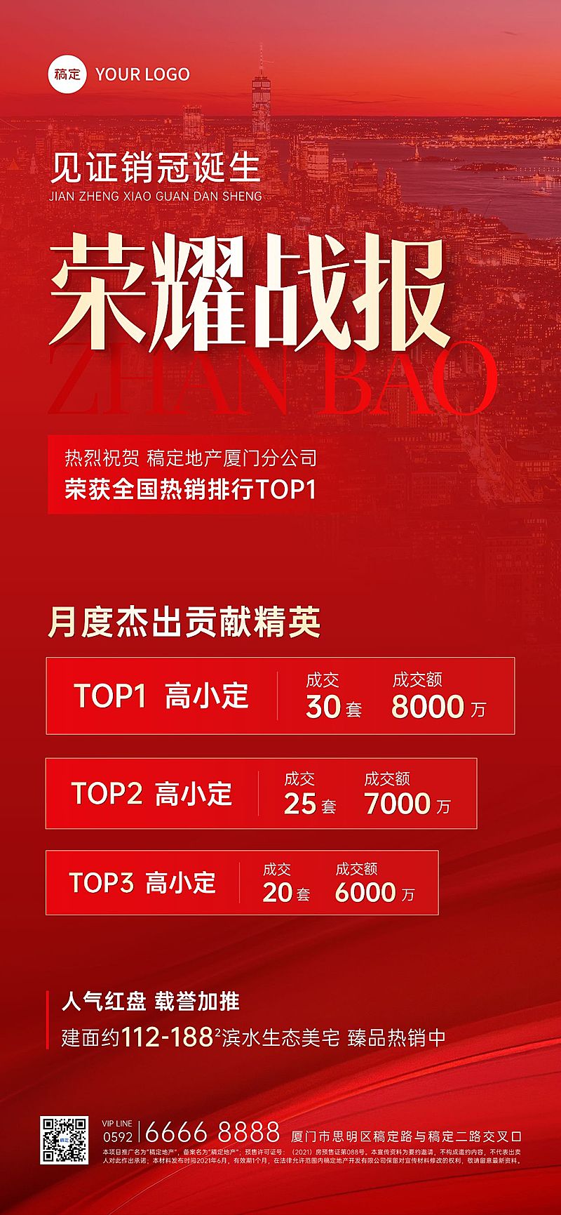 红色光荣榜地产喜报战报全屏海报AIGC