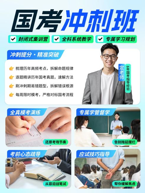 教育培训职业技能国考冲刺班介绍人像拼图小红书封面预览效果