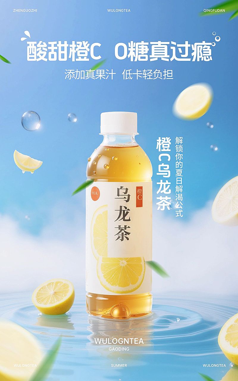 电商饮料营销卖货清新感电商竖版海报AIGC