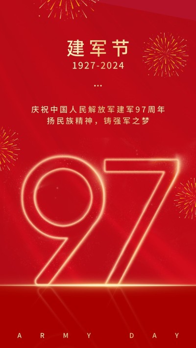 建军节节日祝福排版手机海报