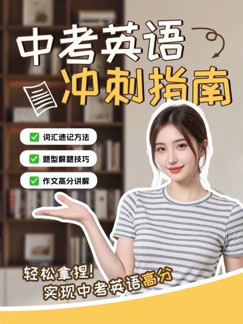 教育培训K12教育中考英语冲刺指南人像小红书封面预览效果