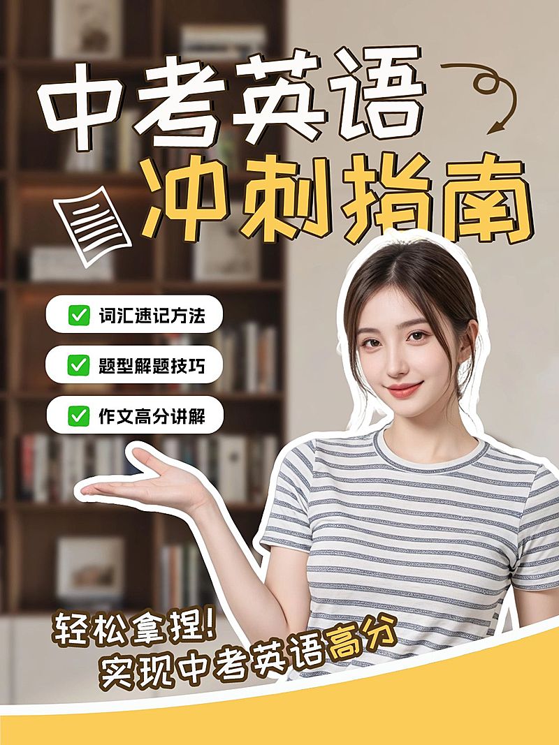 教育培训K12教育中考英语冲刺指南人像小红书封面