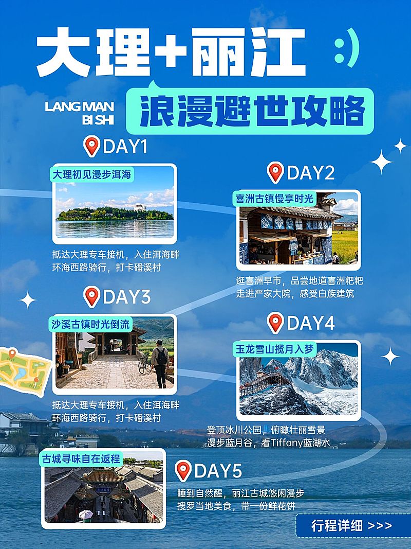 旅游出行大理丽江路线攻略服务介绍小红书封面                             