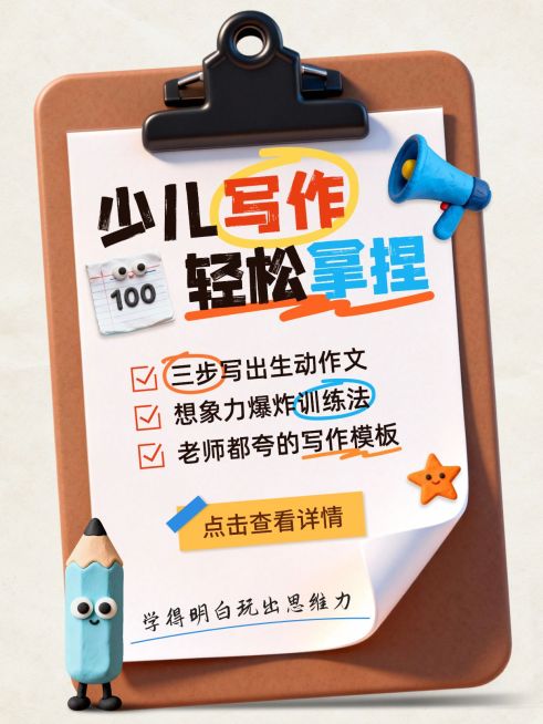 教育培训K12教育少儿写作攻略科普小红书封面预览效果