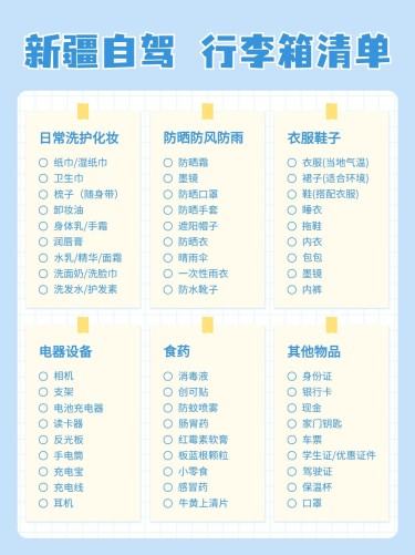 旅游清单攻略指南小红书配图