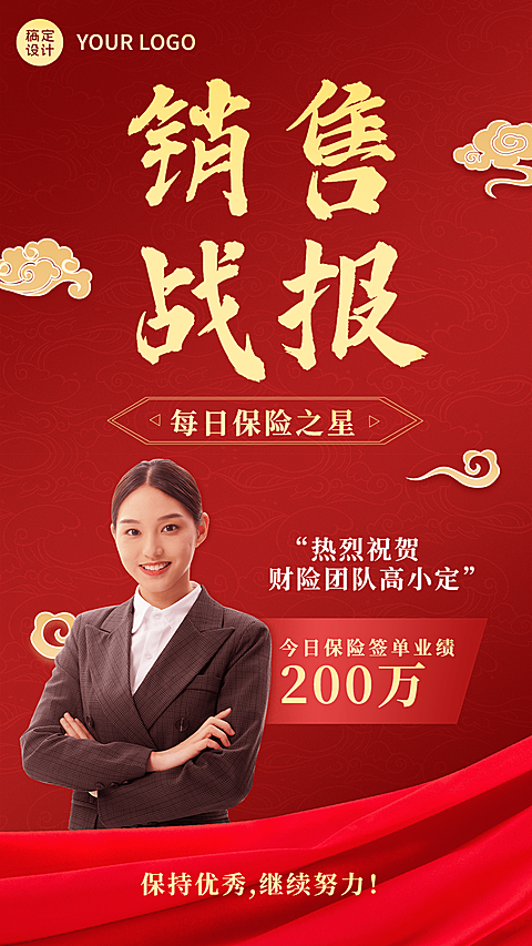 金融保险销售业绩表彰战报喜报人物手机海报
