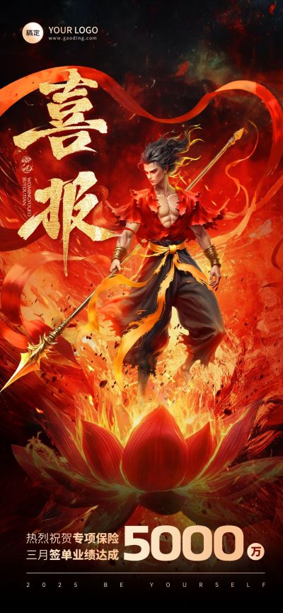 哪吒热点金融热血感喜报全屏竖版海报