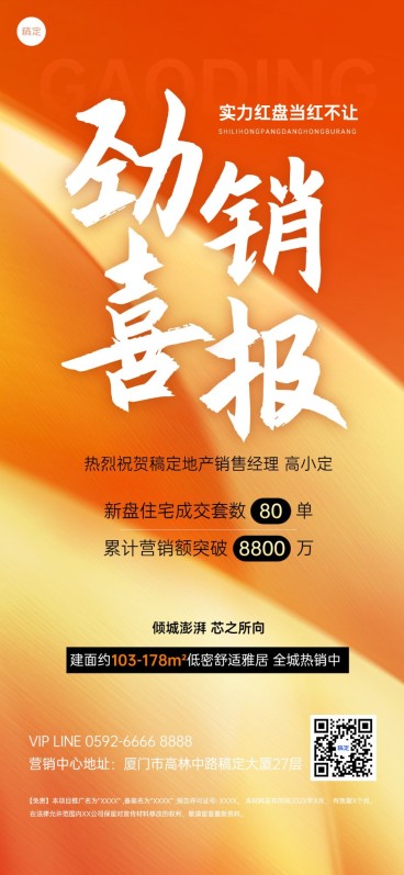 房地产销售中介加推业绩表彰喜报全屏竖版海报预览效果