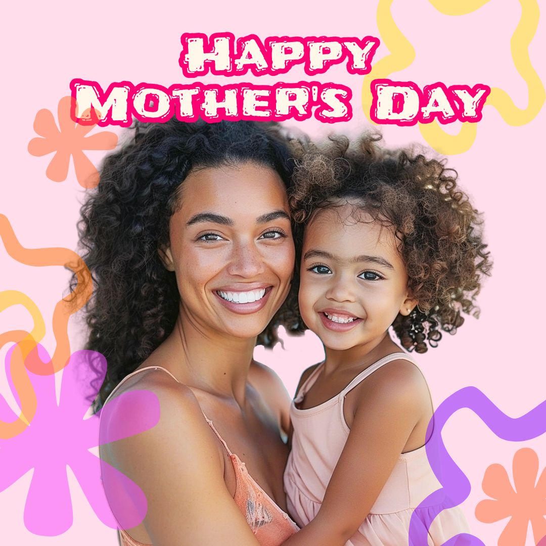 Mother's Day Pink Flower Graffiti Mother Holding Daughter Instagram Post Image