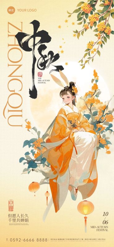 中秋节祝福中式感全屏竖版海报AIGC预览效果
