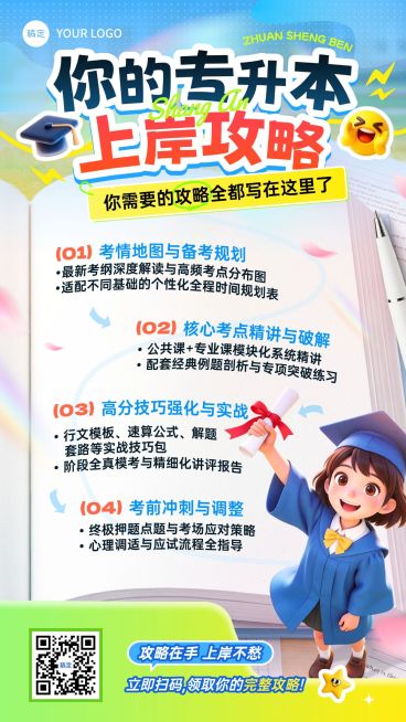 学历提升专升本课程营销竖版海报预览效果
