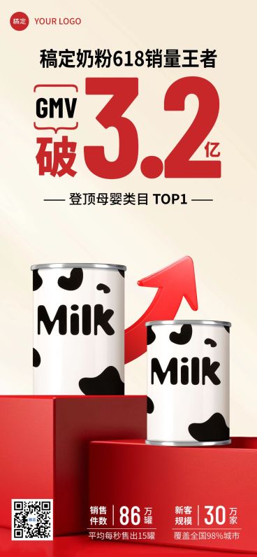 喜报战报电商红色扁平简约产品销售额全屏海报AIGC预览效果