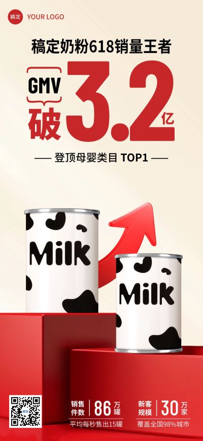 喜报战报电商红色扁平简约产品销售额全屏海报AIGC