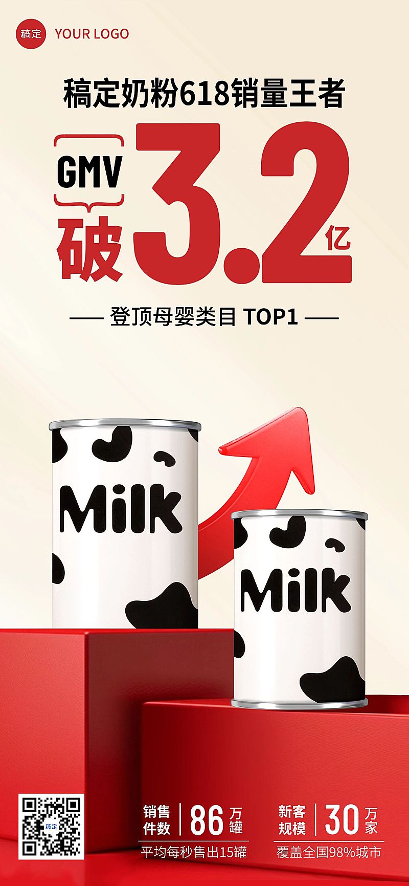 喜报战报电商红色扁平简约产品销售额全屏海报AIGC