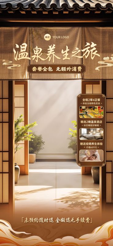 温泉泡汤中式冬季养生直播间背景贴片组合AIGC预览效果