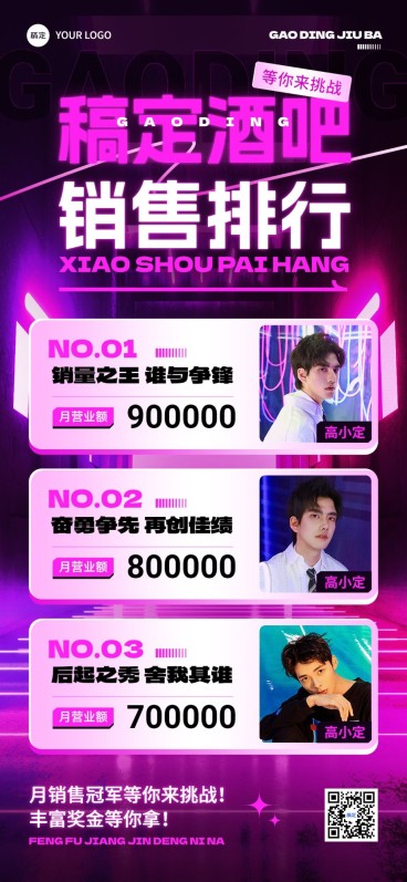 夜场娱乐业绩喜报全屏海报预览效果