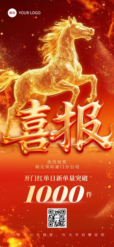 马年金融开门红业绩喜报红金竖版海报AIGC预览效果