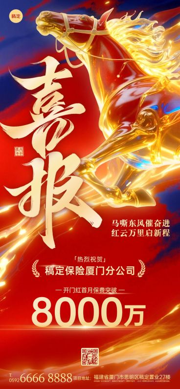 马年金融开门红喜报纹理感红金全屏竖版海报AIGC预览效果