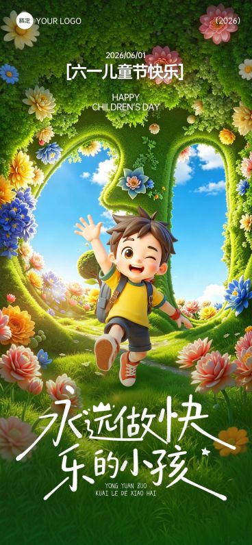六一儿童节节日祝福通用趣味感全屏竖版海报预览效果