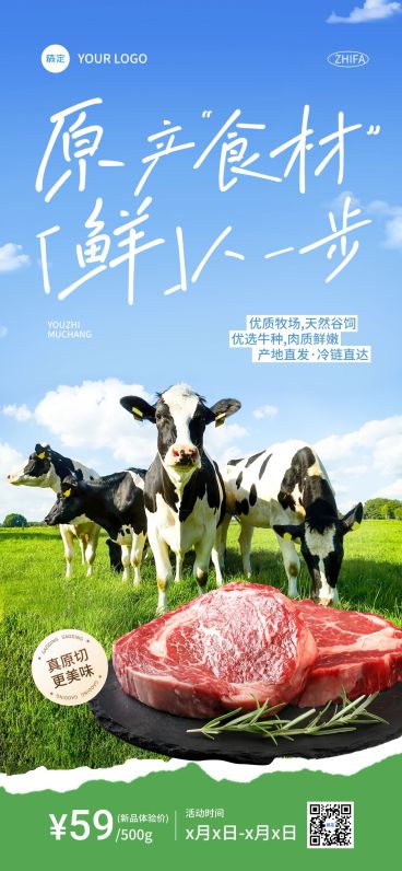 餐饮美食牛肉产品营销卖货促销全屏海报预览效果