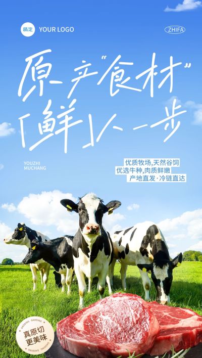 餐饮美食牛肉产品营销卖货促销全屏海报