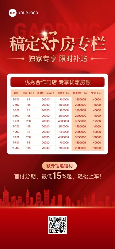 房地产中介促销感红金全屏竖版海报AIGC