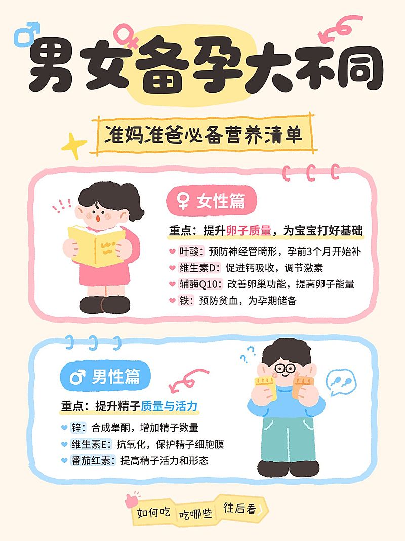 孕产母婴备孕指南补剂选择可爱插画小红书配图