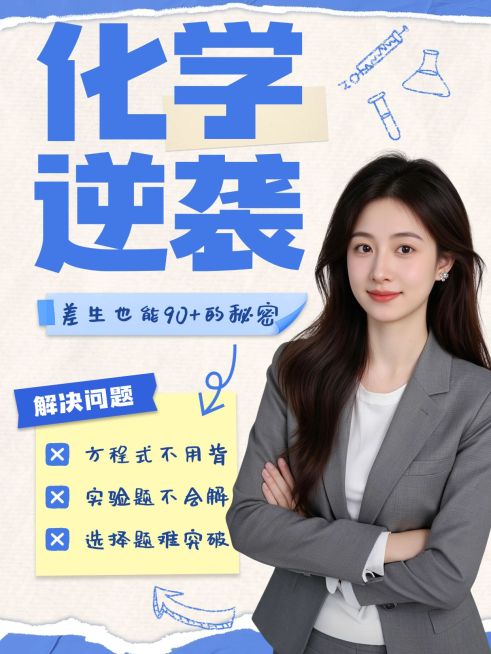 教育培训K12教育化学逆袭指南人像小红书封面预览效果
