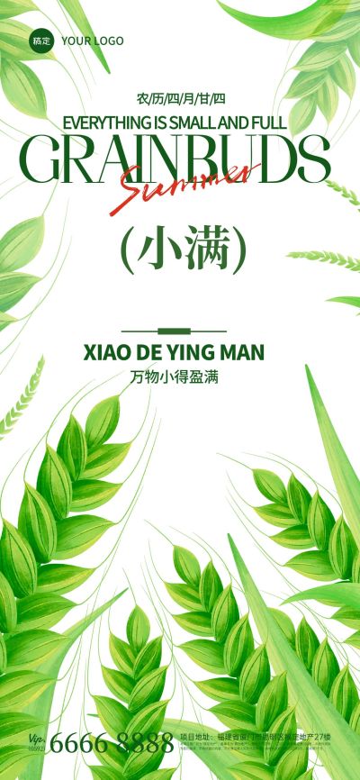 小满节气弥散渐变小麦插画海报