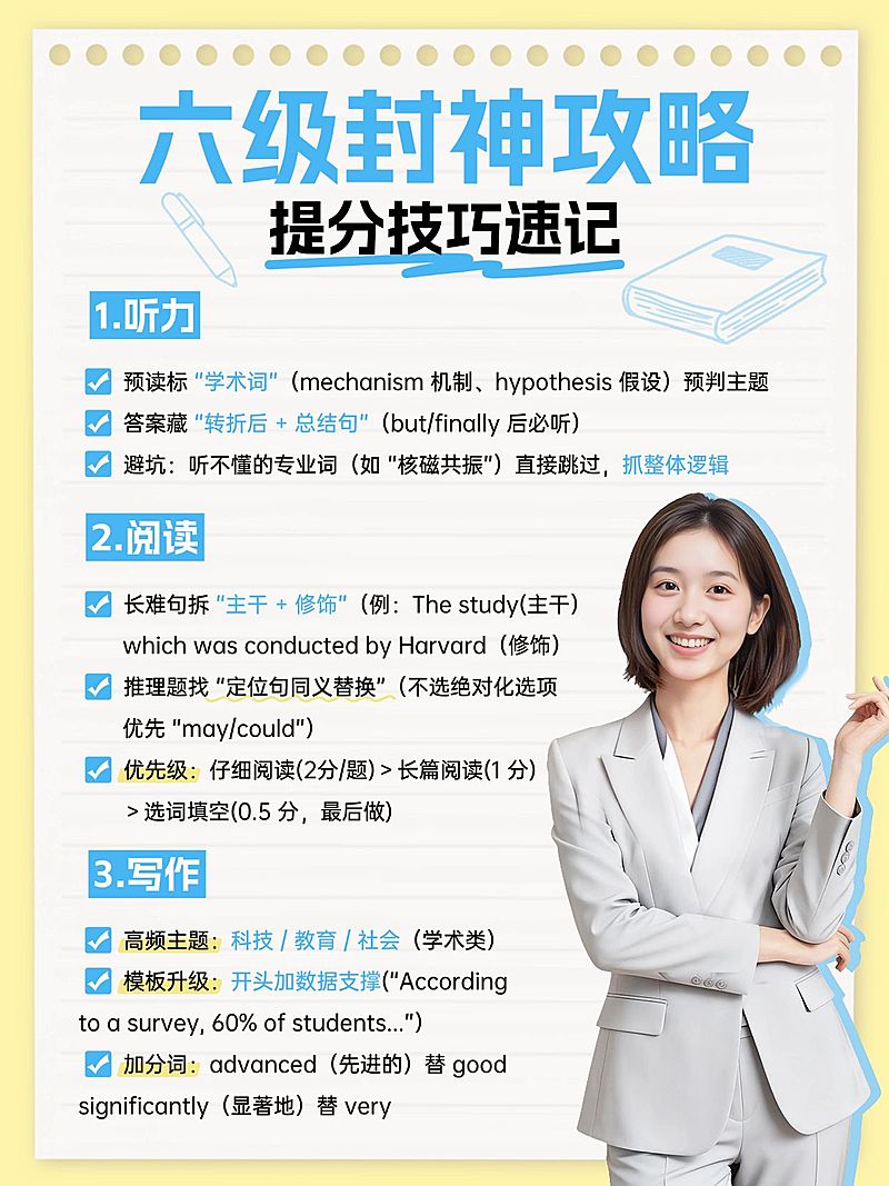 教育培训高等教育四六级提分技巧攻略分享人像小红书配图
