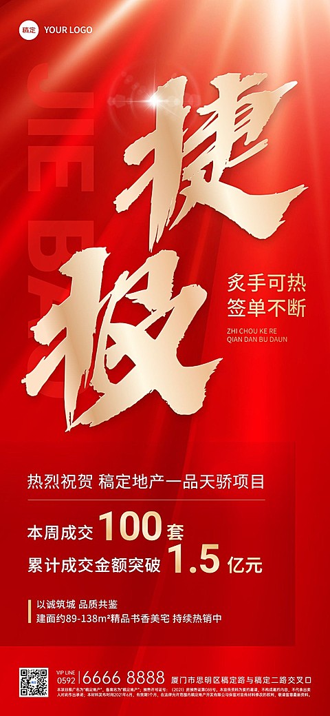 房地产销售中介业绩表彰喜报战报全屏竖版海报