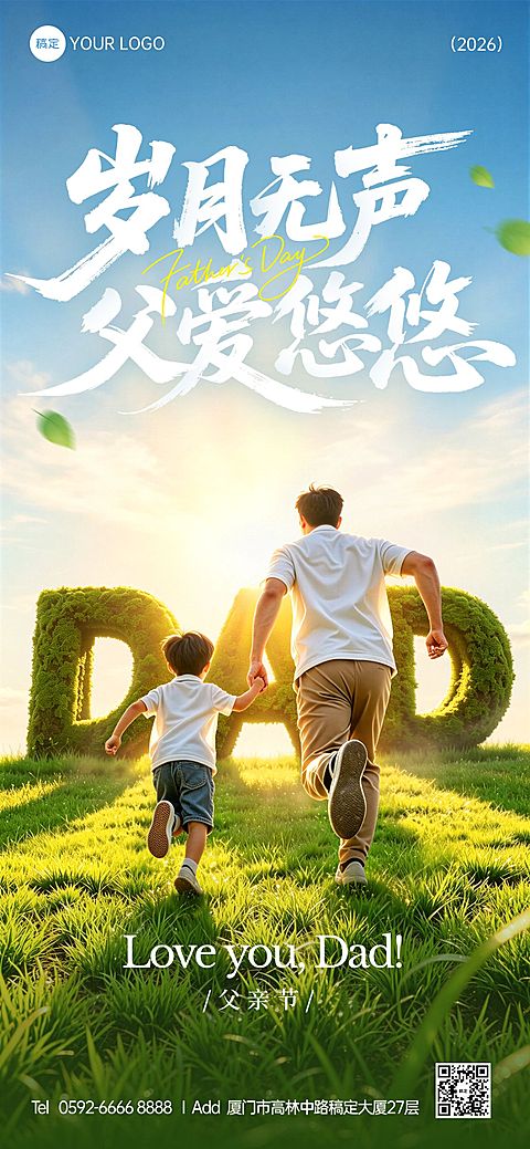父亲节节日祝福通用清新感全屏竖版海报