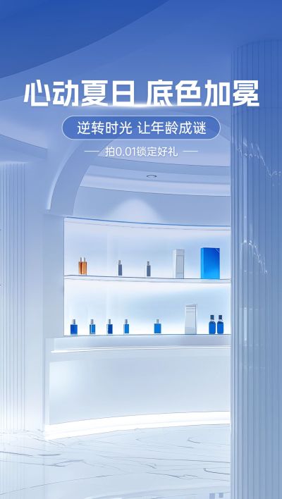 蓝色科技感美妆护肤直播间背景AIGC