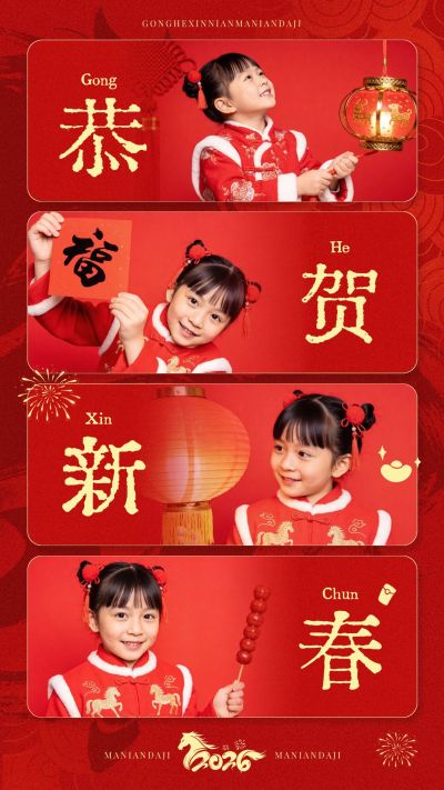 春节个人生活春节通用生活娱乐喜庆感拼图海报