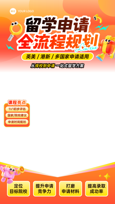 留学出国学历教育教培电商直播贴片组合预览效果